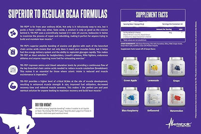 Metabolic Nutrition - TRIPEP - Tri-Peptide Branch Chain Amino Acid, BCAA Powder, Pre Intra Post Workout Supplement, Green Apple, 400 Grams (40 Servings)