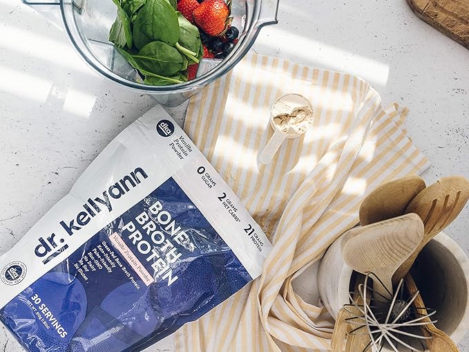 Dr. Kellyann Bone Broth Protein Powder Vanilla (30 Servings) – 21g Protein, Grass-Fed Collagen, Sugar-Free, Keto & Paleo-Friendly, 1 Pack