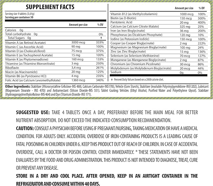 Belt +23 Bariatric Multivitamin and Multimineral Tables (Gastric Bypass, Sleeve Gastrectomy) with Iron - No Flavor - 1 Month Supply