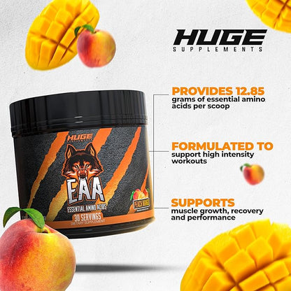 Huge EAA Supplement, Highest Dosed Essential Amino Acid Powder, 12.8g EAAs & 8g BCAAs Per Serving, Muscle Growth, Recovery & Performance (Peach Mango)