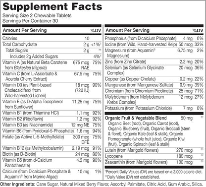 NATURELO Chewable Vitamin for Kids – Multivitamin with Whole Food Organic Fruit Blend - 60 Tablets for Children