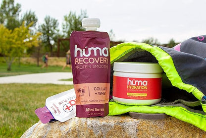 Huma Recovery Protein Smoothie, 6 Pouches – 15g Collagen + Whey Post Workout Recovery Drink – Ready-to-Drink Protein Shake with Real Fruit, Electrolytes, Healthy Fats