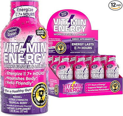 Mood Support Vitamin Energy Drink - Sugar Free, Keto/Vegan Friendly Shots | Mood Balancing with Rhodiola and Chamomile | Energize up to 7+ Hours | Tropical Berry - 1.93 Fl Oz - Pack Of 12
