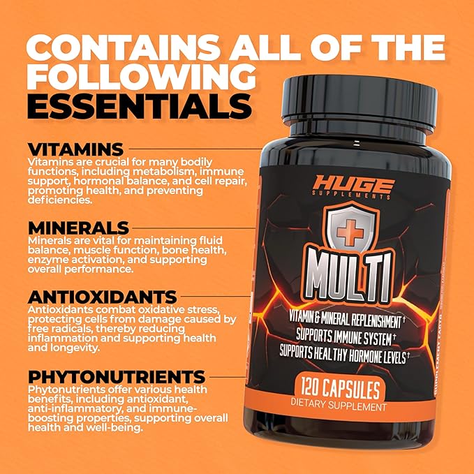 Huge Multi, Multivitamin for Men, High-Performance All-in-One Formula for Athletes, Vitamin & Mineral Replenishment, Supports Immune System & Healthy Hormone Levels (120 Capsules)