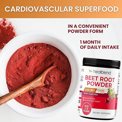 healblend Organic Beet Root Powder with Raspberry Powder, Organic Natural Acai, Vitamin C, Niacin, Berry Flavored, 30 Day Supply