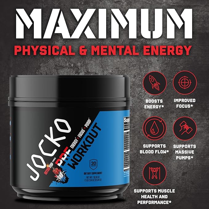 Jocko Fuel Ultimate Pre Workout Powder - Pre-Workout Energy Powder Drink for Men & Women - High Stim Sugar-Free Nootropic Blend to Support Muscle Pump, Energy, & Recovery 200mg Caffeine Nitro Pop