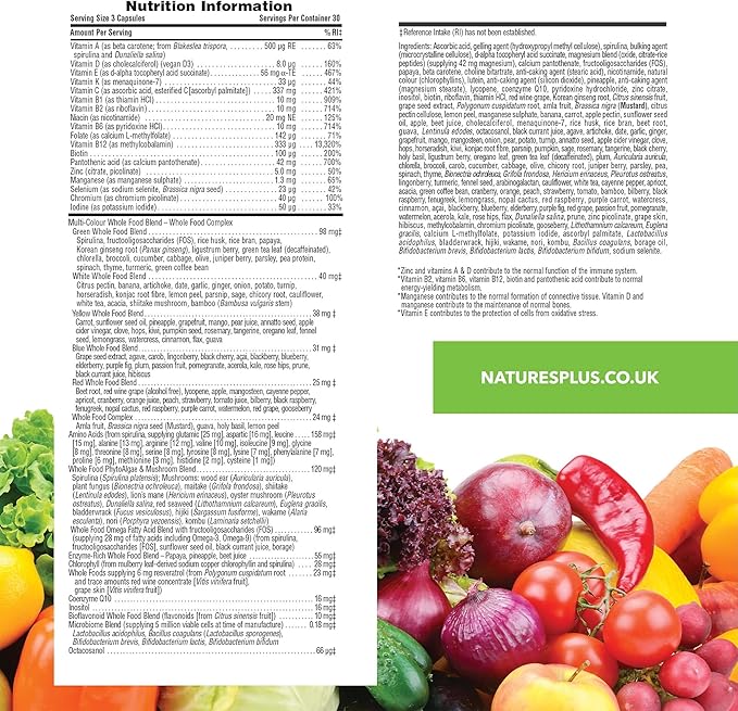 Natures Plus Source of Life Gold Multivitamin - 90 Vegetarian Capsules - with Vitamins D3, B12, K2 & More Than 120 Whole Foods - Blood, Bone & Immune Support - Gluten Free - 30 Servings