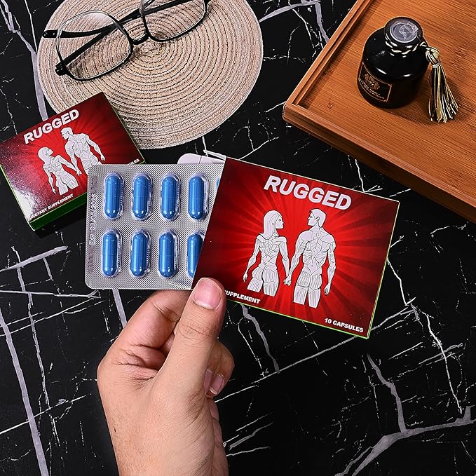 Rugged Male Enhancing Supplement for Men. Fast Acting Male Libido Booster for Men With 10 Potent Ingredients - Tongkat Ali + 9 More for Blood Flow, Energy, Stamina, Endurance, Performance 10 Capsules