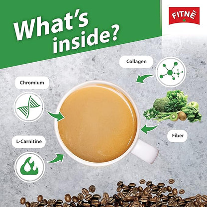 FITNE Premium Instant Coffee Packets Mix With Fiber 4,000 mg Collagen Cactus Extract L-Carnitine High Chromium No Sugar Sucralose Sweetener, 10 Sticks
