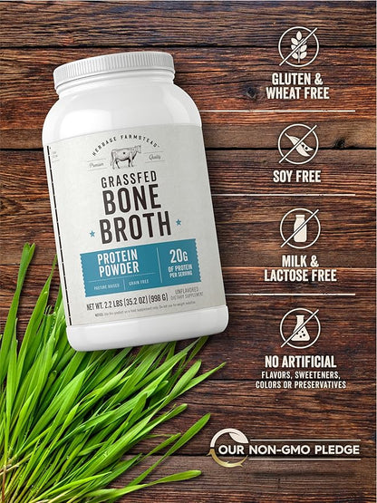 Carlyle Grass Fed Bone Broth Protein Powder | 35.2 oz (2.2lb) | 20g Protein | Pasture Raised, Grain Free Supplement | Non-GMO & Gluten Free | by Herbage Farmstead
