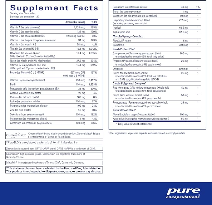 Pure Encapsulations Men's Nutrients - Multivitamin Mineral Supplement to Support Energy, Endurance & Stamina in Men Over 40* - with Vitamin D, Vitamin C & Trace Minerals - 360 Capsules