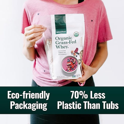 Natural Force Grass Fed Organic Whey Protein Powder - Non GMO, Keto Friendly, Low Carb, Kosher - Lab Tested for Toxins - Pure & Unflavored - 16 oz.