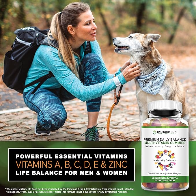 TRIO NUTRITION Premium Daily Balance Multivitamin Gummies for Men & Women| Essential Vitamins & Minerals for Immune Boost & Energy Support | No Major Food Allergens & Gluten Free| No High Fructose*