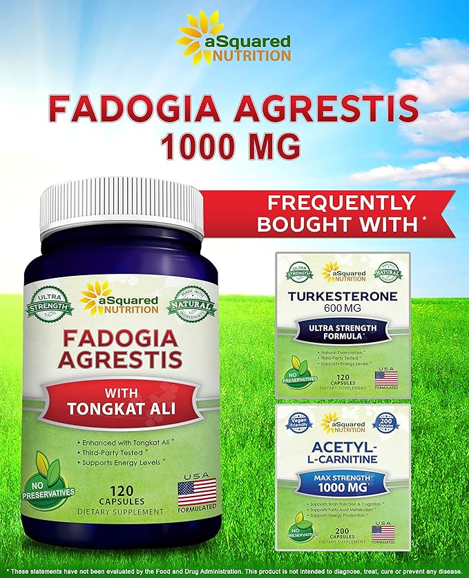 aSquared Nutrition Fadogia Agrestis 1000mg & Tongkat Ali 400mg - 120 Capsules - Fadogia Agrestis Extract Supplement and Powder Complex Pills