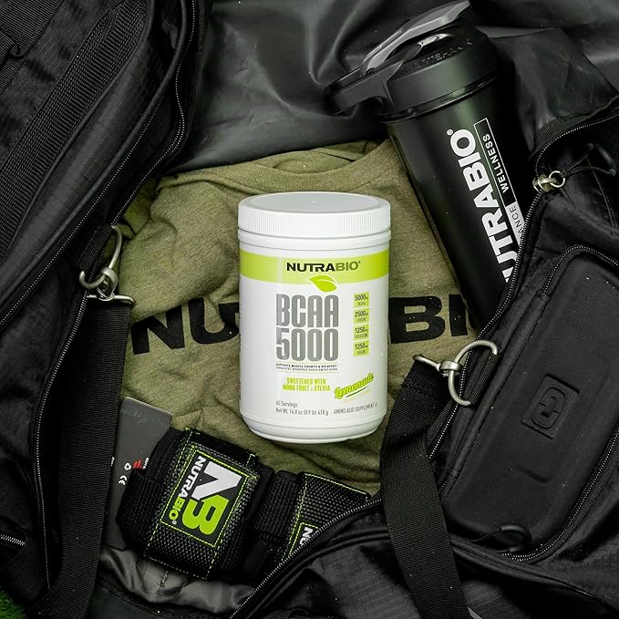 NutraBio BCAA 5000 Powder - Fermented Branched Chain Amino Acids for Muscle Growth & Recovery - Natural Flavors, Sweeteners, and Coloring, Vegan, Gluten Free - Lemonade, 60 Servings