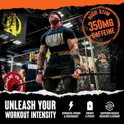 Animal Fury Pre Workout Powder - Energy and Focus Supplement with 5g BCAA, 350mg Caffeine Nitric Oxide Booster with Beta-Alanine, Preworkout for Men and Women, Blue Raspberry Flavor, 30 Servings