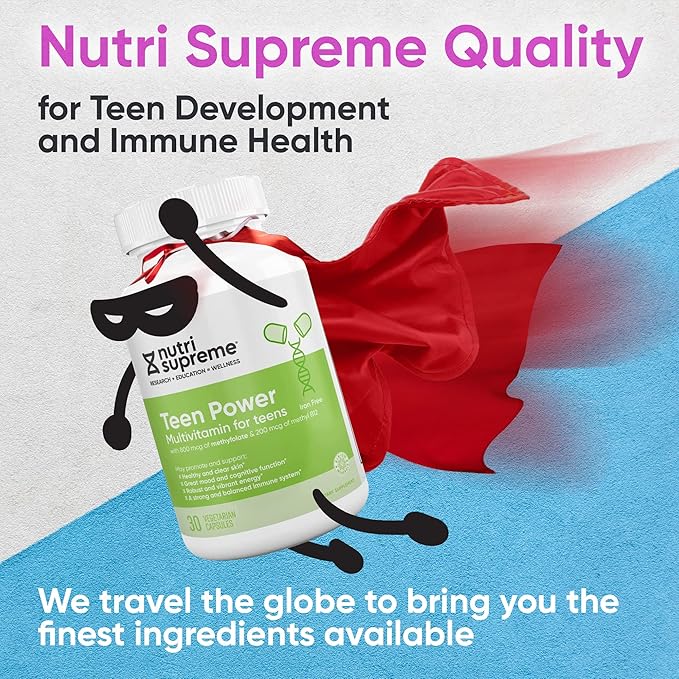 Nutri Supreme Teen Multivitamin for Boys and Girls 12-17, Best Kosher One Per Day Teen Vitamins, Formulated for Teen Development and Immune Health, 30 Capsules