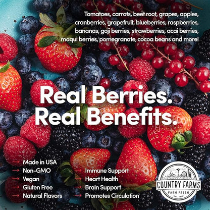 COUNTRY FARMS Super Reds, Energizing Polyphenol Superfood, 48 Super Fruits and Berries, Powerful Antioxidants and Polyphenols, Supports Energy, 20 Servings, Mixed Berry Flavor