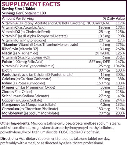 Futurebiotics Women's 50+ Multivitamin Once Daily Multivitamin for Active Women Over 50, Non-GMO, 180 Tablets