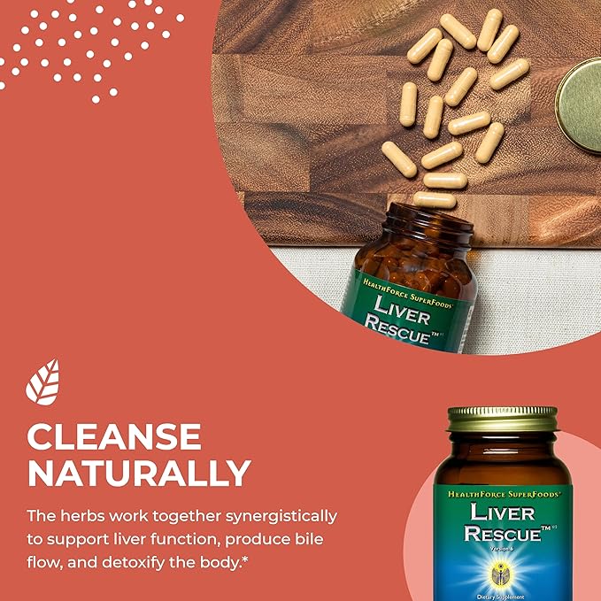 HealthForce SuperFoods Liver Rescue - Natural Liver Cleanse - Liver Health Formula with Milk Thistle & Dandelion Root - Gluten-Free & Vegan - 60 Capsules