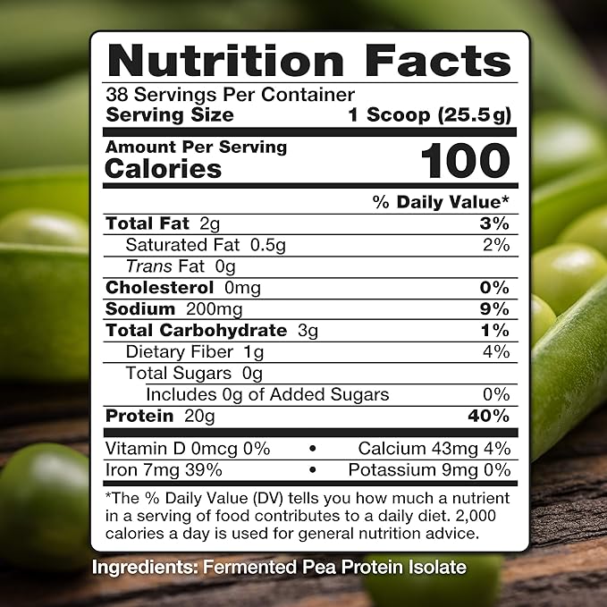 Pea Protein Powder, Unflavored and Unsweetened Sugar Free Vegan Protein Powder, 100% Plant Based Protein Powder, Non GMO, Gluten Free & Soy Free, 2.14 LB Protein Powder