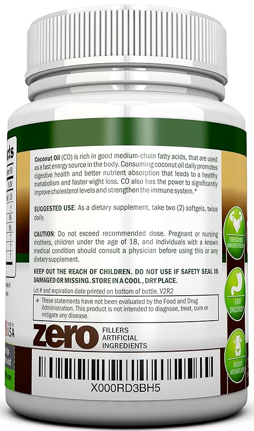 ORGANIC COCONUT OIL Capsules - 180 Softgels - 4000 MG Daily - Cold-Pressed Extra Virgin Coconut Oil - Certified USDA Organic - Great For Hair, Skin And Acne