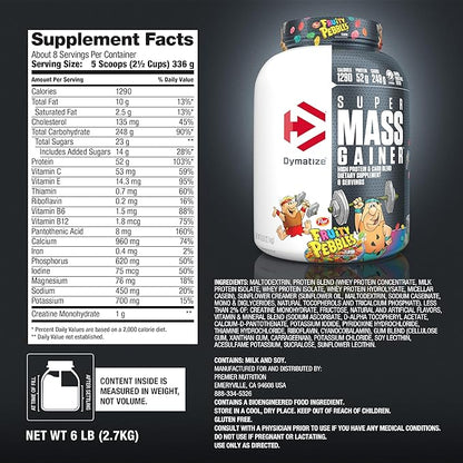 Dymatize Super Mass Gainer Protein Powder, 1290 Calories & 52g Protein, Mixes Easily, Tastes Delicious, Fruity Pebbles, 6 Pound