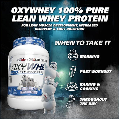 EHP Labs x Ghostbusters OxyWhey Whey Protein Isolate Powder - 25g of Whey Isolate Protein Powder, Meal Replacement Shake, Sugar Free Protein Powder - 25 Serves (Mini Pufts Marshmallow)