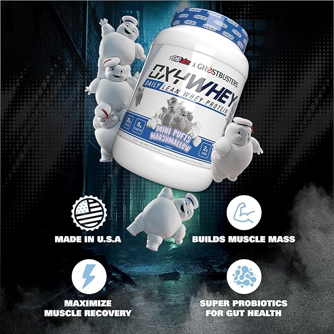 EHP Labs x Ghostbusters OxyWhey Whey Protein Isolate Powder - 25g of Whey Isolate Protein Powder, Meal Replacement Shake, Sugar Free Protein Powder - 25 Serves (Mini Pufts Marshmallow)
