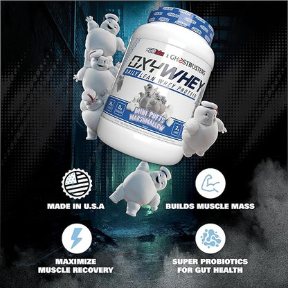 EHP Labs x Ghostbusters OxyWhey Whey Protein Isolate Powder - 25g of Whey Isolate Protein Powder, Meal Replacement Shake, Sugar Free Protein Powder - 25 Serves (Mini Pufts Marshmallow)