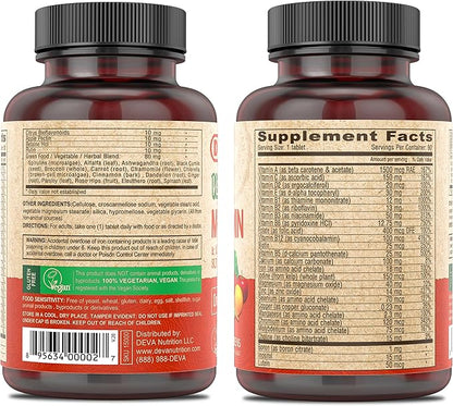 DEVA Vegan Multivitamin & Mineral Supplement - Vegan Formula with Green Whole Foods, Veggies, and Herbs - High Potency - Manufactured in USA and 100% Vegan - 90 Count (Pack of 2)