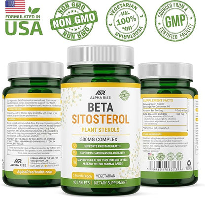 Beta Sitosterol - 500mg Tablets - Non-GMO - Support Prostate and Healthy Cholesterol Levels - Phytosterols Complex - Natural Plant Sterols and Stanols