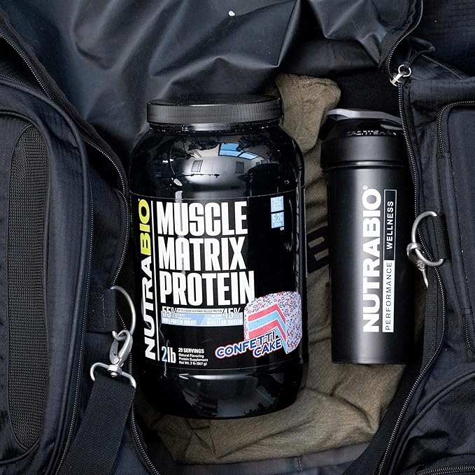 NutraBio Muscle Matrix Protein Powder, Confetti Cake - 25g of Protein Per Scoop - Whey Isolate and Micellar Casein Combo - 2 Pounds, 28 Servings
