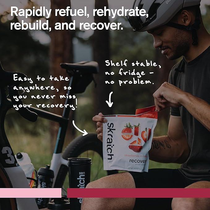 SKRATCH LABS Recovery- Sport Drink Mix | Complete Milk Protein with Carbs, Electrolytes, and Probiotics | Post Workout Powder | Strawberries + Cream