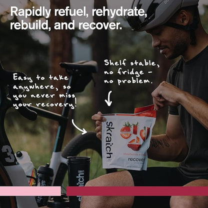 SKRATCH LABS Recovery- Sport Drink Mix | Complete Milk Protein with Carbs, Electrolytes, and Probiotics | Post Workout Powder | Strawberries + Cream