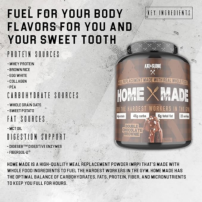 Axe & Sledge Supplements Home Made Whole-Foods-Based Meal Replacement Powder with Digestive Enzymes, Protein, Carbohydrates, and Fats, 25 Servings, Blueberry Muffin