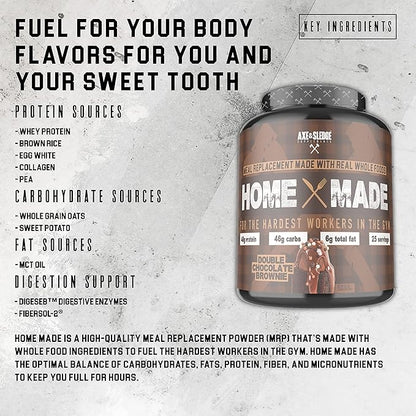 Axe & Sledge Supplements Home Made Whole-Foods-Based Meal Replacement Powder with Digestive Enzymes, Protein, Carbohydrates, and Fats, 25 Servings, Chocolate Brownie