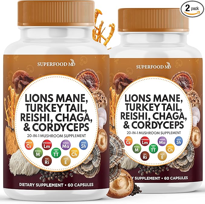 Lions Mane 3000mg 20in1 Mushroom Supplement with Turkey Tail 2000mg Reishi 1000mg Cordyceps Chaga 1000mg with Marshmallow Root - 120 Count