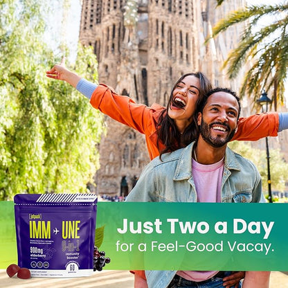 Travel Essential, Immune and Stress Support Gummy, Elderberry, Vitamin C, D, Zinc, Echinacea, Astragalus, Quercetin, Bromelain, Travel Immunity, Flight Essentials, 60ct