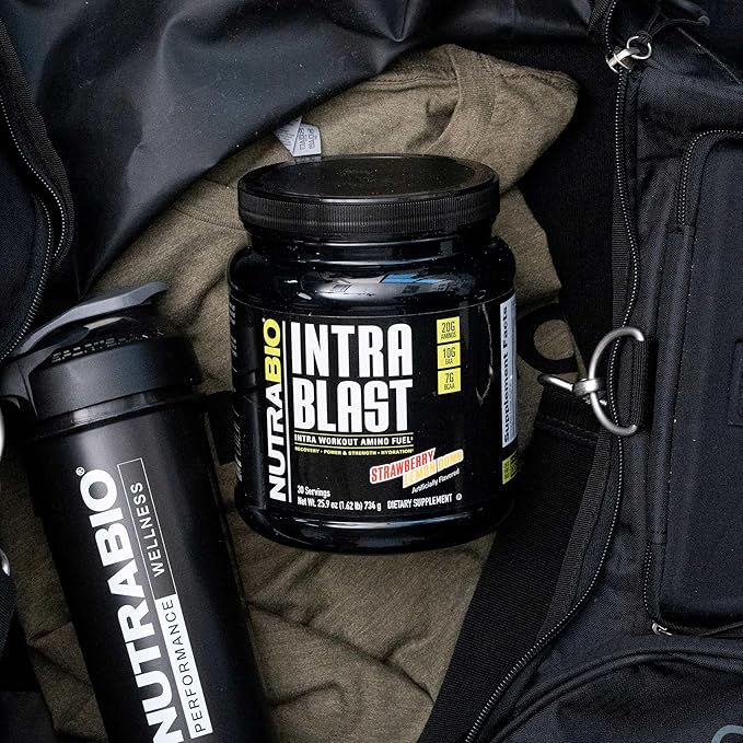 NutraBio Intra Blast BCAA EAA Electrolyte and Hydration Powder - Amino Acid Supplement, EAA/BCAA Powder - Non-GMO and Gluten Free - Strawberry Lemon Bomb - 30 Servings