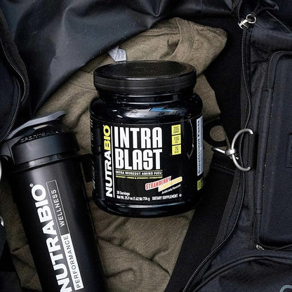 NutraBio Intra Blast BCAA EAA Electrolyte and Hydration Powder - Amino Acid Supplement, EAA/BCAA Powder - Non-GMO and Gluten Free - Strawberry Lemon Bomb - 30 Servings
