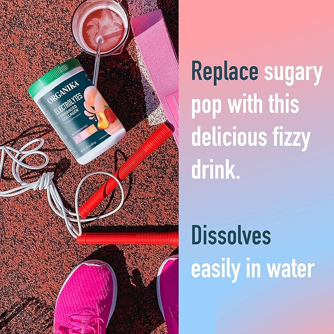Organika Electrolytes + Enhanced Collagen- Strawberry Peach Flavor- Sugar-Free Hydration + Protein 360 Gram - 30 Servings