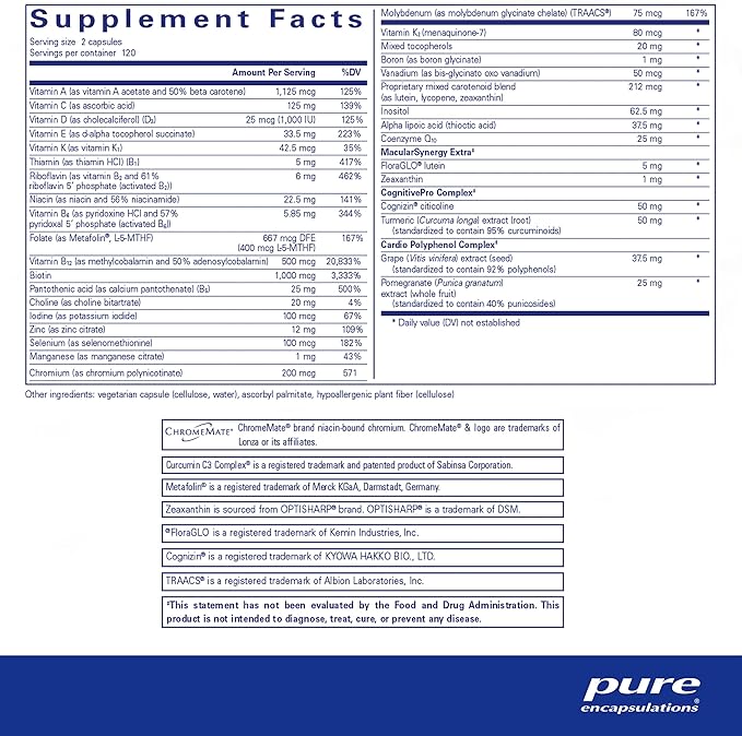 Pure Encapsulations Longevity Nutrients | Multivitamin/Mineral Complex to Support Healthy Aging, Brain Function, Eyes, Bones, and Vascular Health* | 240 Capsules