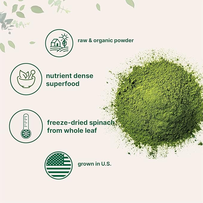 Micro Ingredients Sustainably US Grown, Organic Spinach Powder, 1 Pound, Freeze Dried from Whole Leaf, Rich in Beneficial Thylakoids and Chlorophyll, Contains Multivitamins, Non-GMO, Vegan Friendly