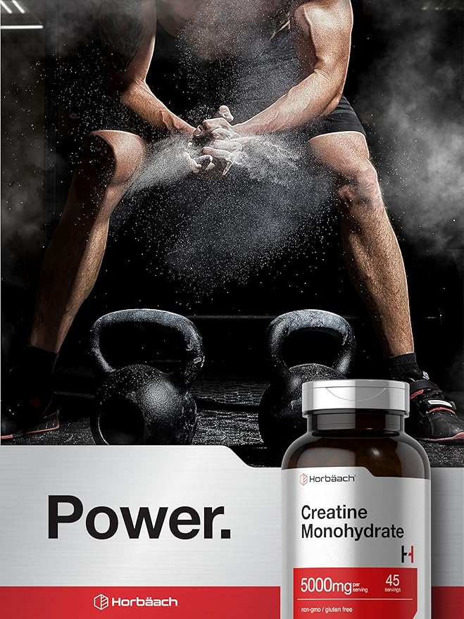 Horbäach Creatine Monohydrate | 5g | 225 Capsules | Non-GMO, Gluten Free Supplement