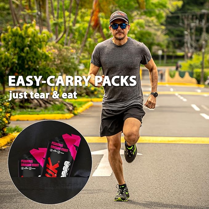 MOUK Energy Workout & Sports Nutrition Energy Gel - Dragon Fruit Flavor All Natural with Whole Chia Seeds | Easy Digestion, Vegan, Gluten Free, Essential Electrolyte | 1.38 Ounce (Pack of 10)