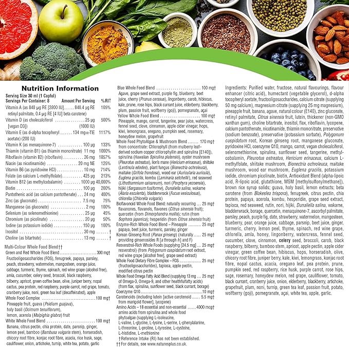 Natures Plus Source of Life Gold Multivitamin Liquid - 8 oz - with Vitamins D3, B12 & K2 - Blood, Bone & Immune Support - Vegetarian & Gluten Free - 8 Servings