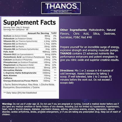 Thanos Pre-Workout Powder | Includes L-Taurine, Betaine Anhydrous, L-Arginine, L-Citrulline Malate & L-Tyrosine | Fruit Punch Flavored PreWorkout | Energy Boost, Pump, & Focus - 30 Servings