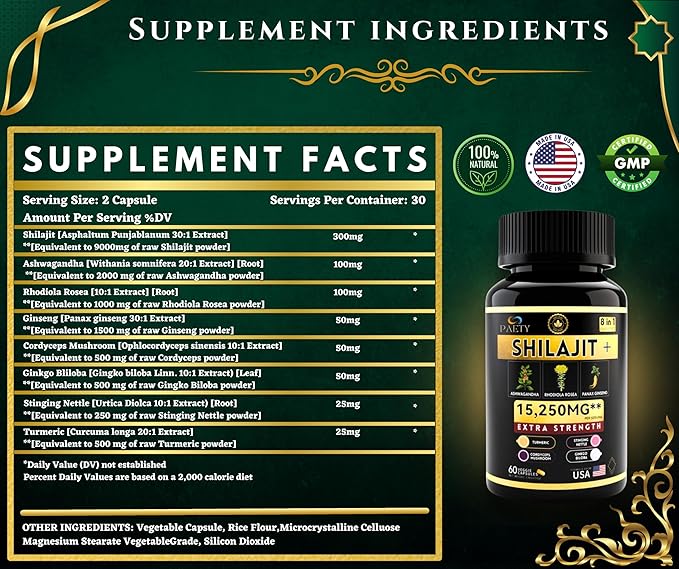 8-in-1 Vitality Bundle | Pure Himalayan Shilajit with Rhodiola, Ashwagandha, Ginseng, Ginkgo Biloba, Turmeric, Cordyceps & Stinging Nettle for Full Body Wellness | Boost Immunity & Enhance Energy