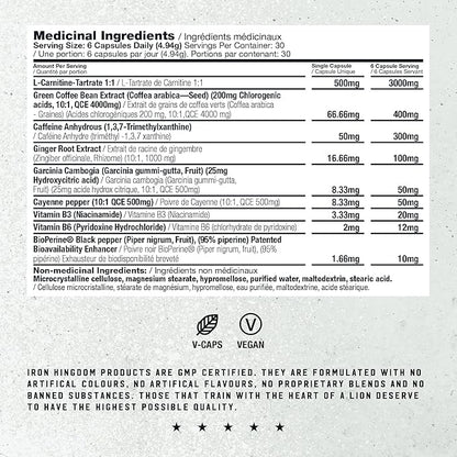 Iron Kingdom Thermo Cuts Thermogenic Burner - Metabolism Booster for Intense Energy Focus & Burn - L-Carnitine & Caffeine Pre Workout Supplement for Men & Women - 180 Capsules